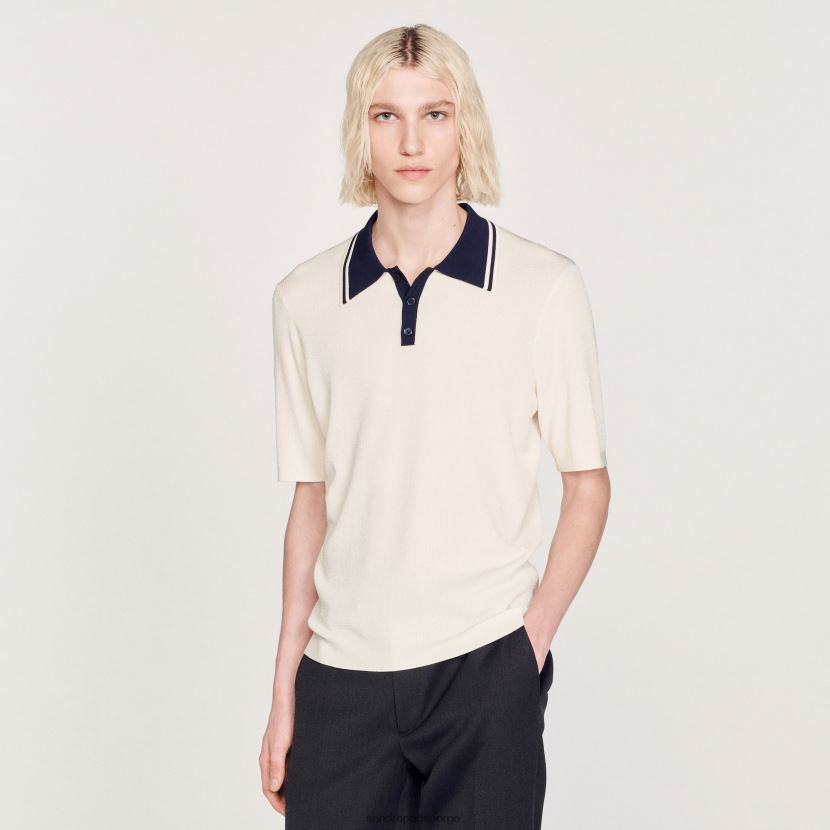 menn Sandro Paris ecru poloskjorte med kontrastkrage klær 6FN4LH702