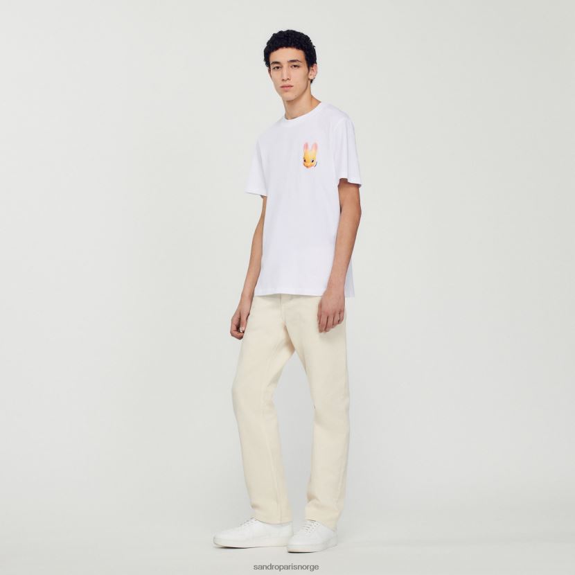 menn Sandro Paris hvit t-skjorte med kanintrykk klær 6FN4LH750