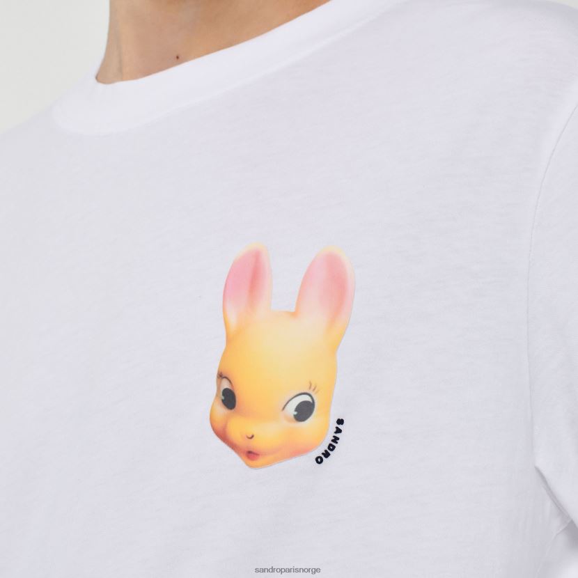 menn Sandro Paris hvit t-skjorte med kanintrykk klær 6FN4LH750