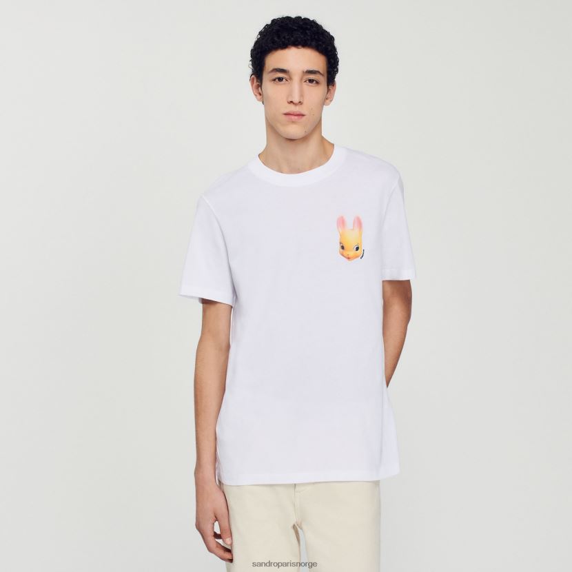 menn Sandro Paris hvit t-skjorte med kanintrykk klær 6FN4LH750