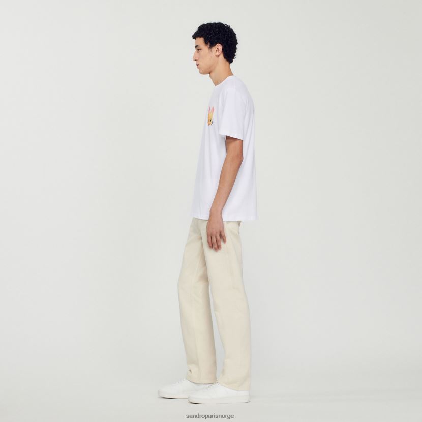 menn Sandro Paris hvit t-skjorte med kanintrykk klær 6FN4LH750