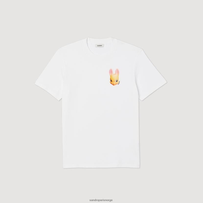 menn Sandro Paris hvit t-skjorte med kanintrykk klær 6FN4LH750