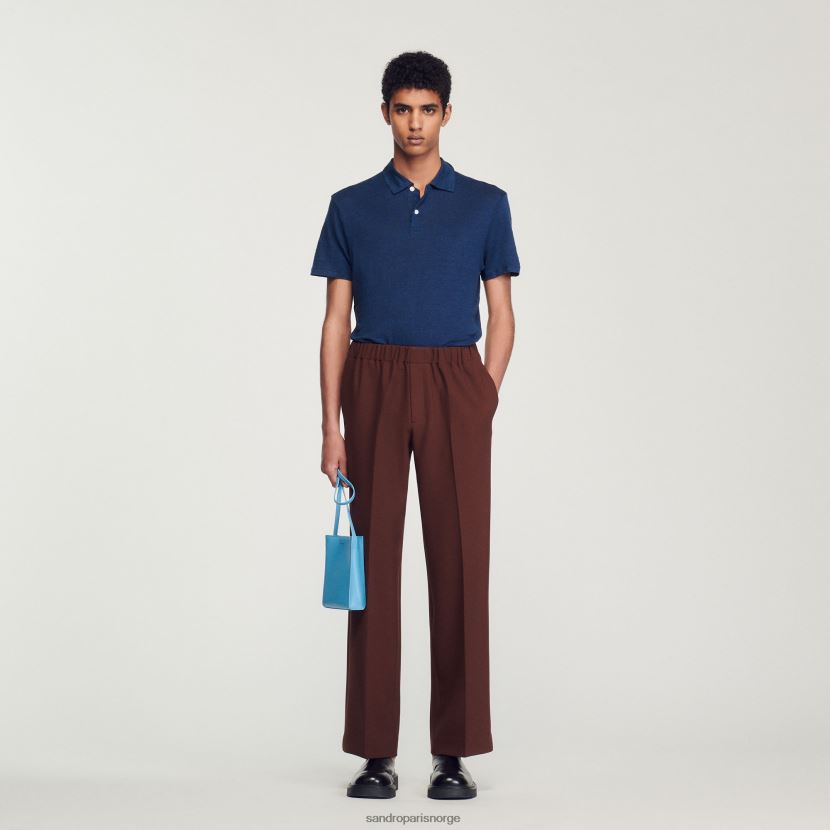 menn Sandro Paris mørkeblå poloskjorte i lin klær 6FN4LH745