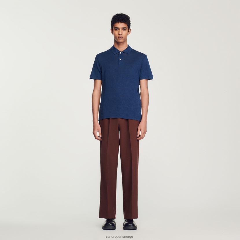 menn Sandro Paris mørkeblå poloskjorte i lin klær 6FN4LH745