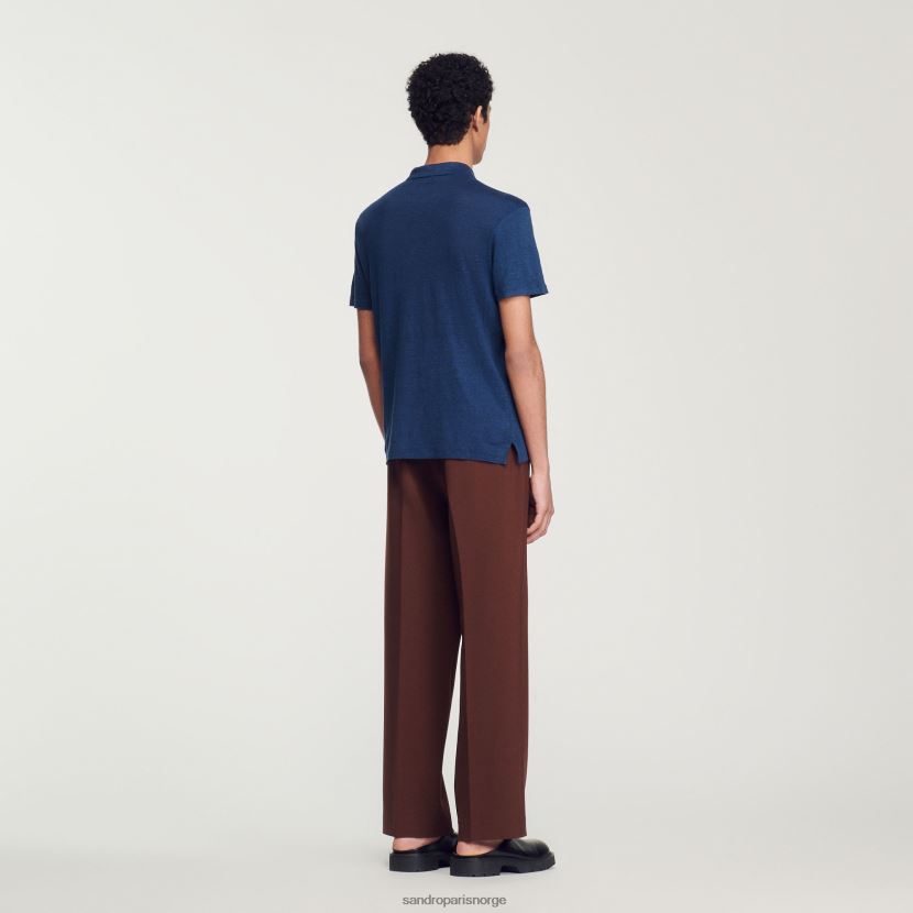 menn Sandro Paris mørkeblå poloskjorte i lin klær 6FN4LH745