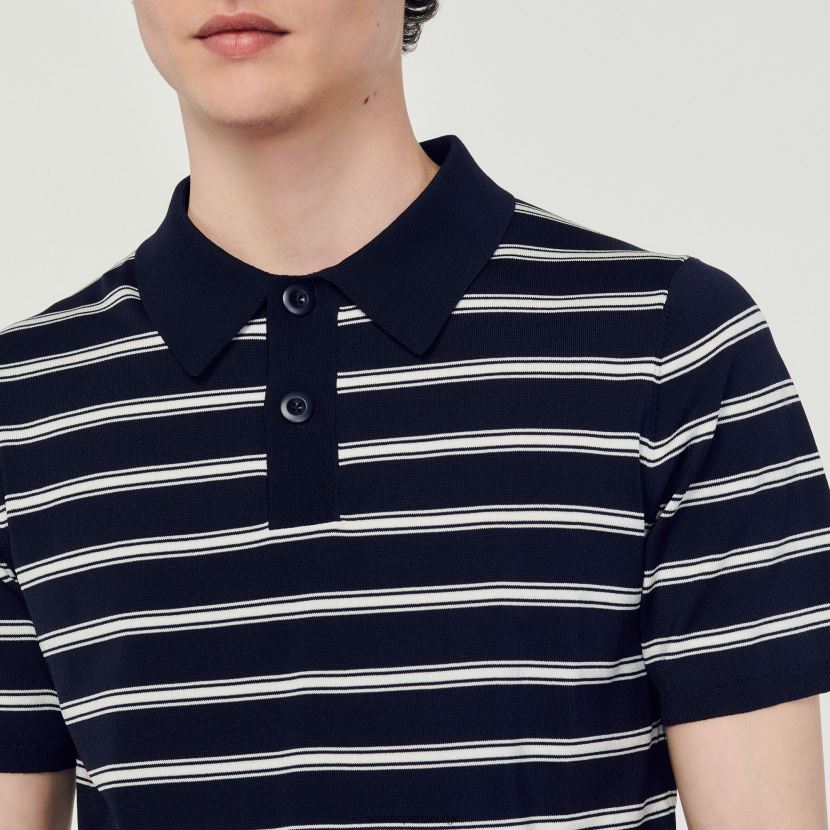 menn Sandro Paris marine-stripe off white stripete poloskjorte klær 6FN4LH799