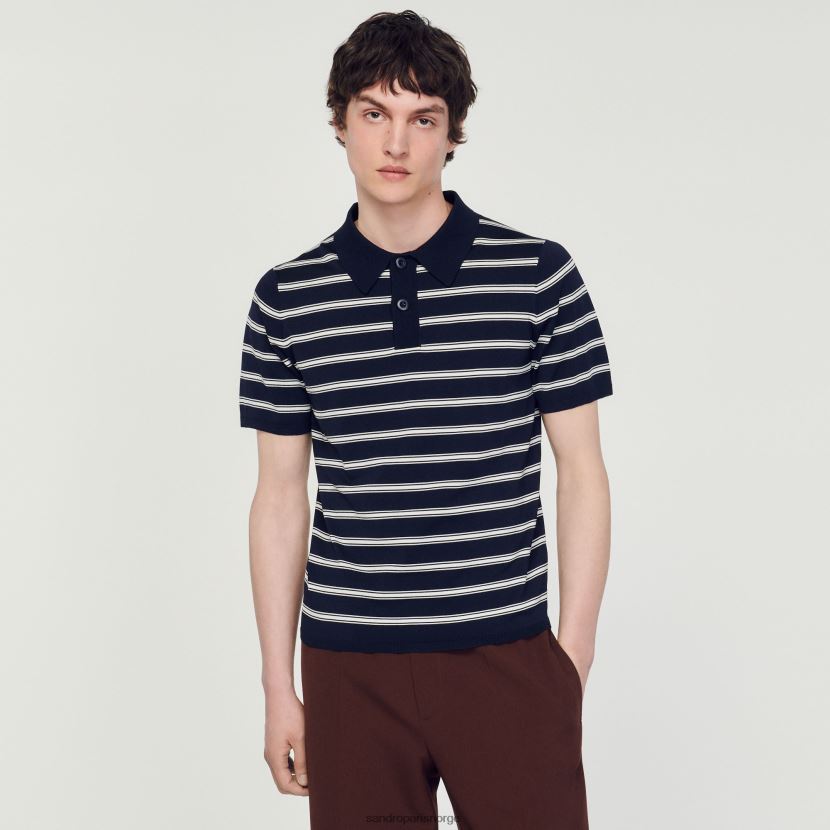 menn Sandro Paris marine-stripe off white stripete poloskjorte klær 6FN4LH799