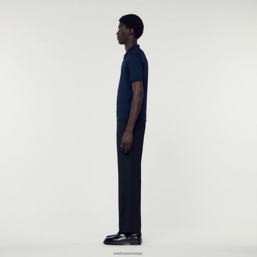 menn Sandro Paris marineblå kortermet strikket poloskjorte klær 6FN4LH715