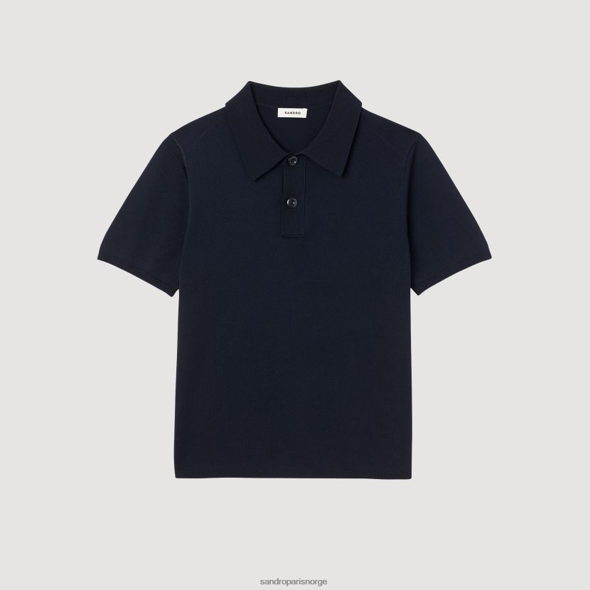 menn Sandro Paris marineblå kortermet strikket poloskjorte klær 6FN4LH715