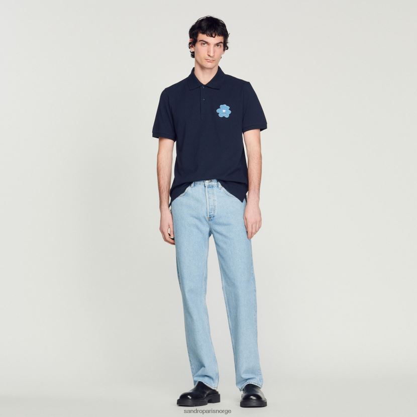 menn Sandro Paris marineblå poloskjorte med blomsterbroderi klær 6FN4LH726