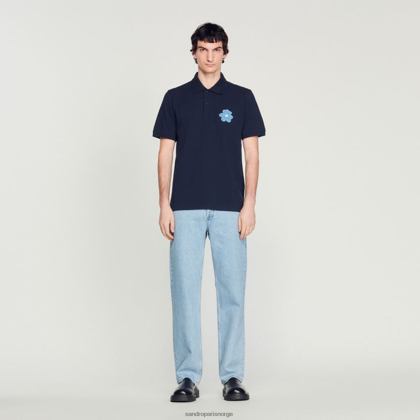 menn Sandro Paris marineblå poloskjorte med blomsterbroderi klær 6FN4LH726