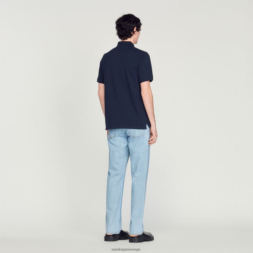 menn Sandro Paris marineblå poloskjorte med blomsterbroderi klær 6FN4LH726