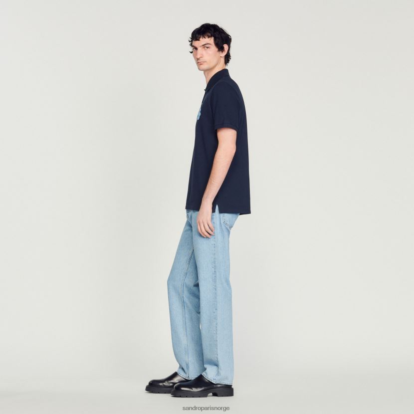 menn Sandro Paris marineblå poloskjorte med blomsterbroderi klær 6FN4LH726