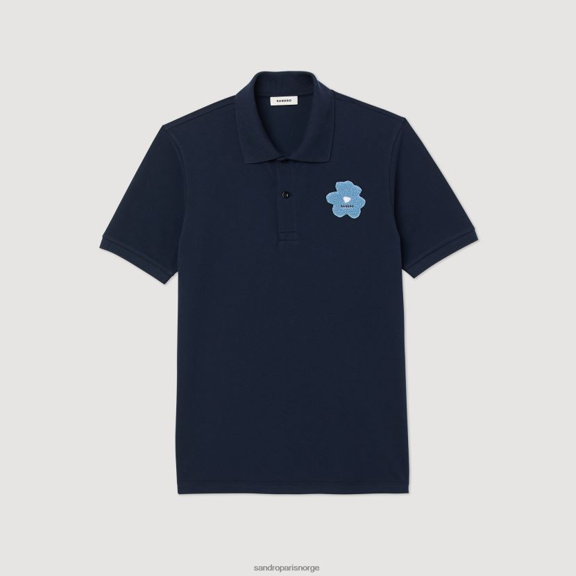 menn Sandro Paris marineblå poloskjorte med blomsterbroderi klær 6FN4LH726