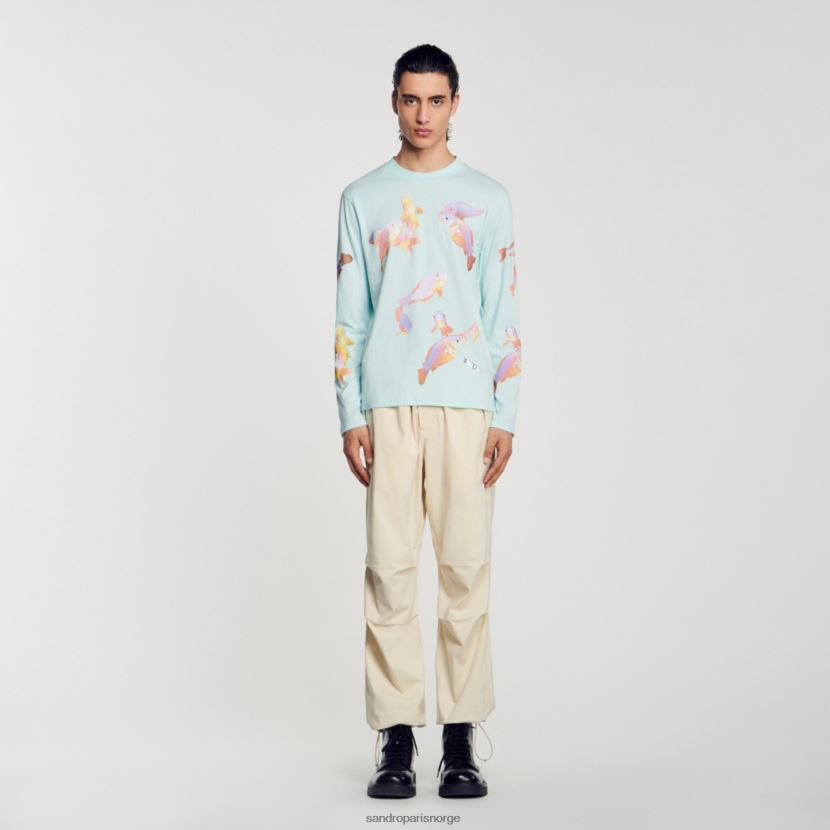 menn Sandro Paris mynteblå fiske t-skjorte klær 6FN4LH663