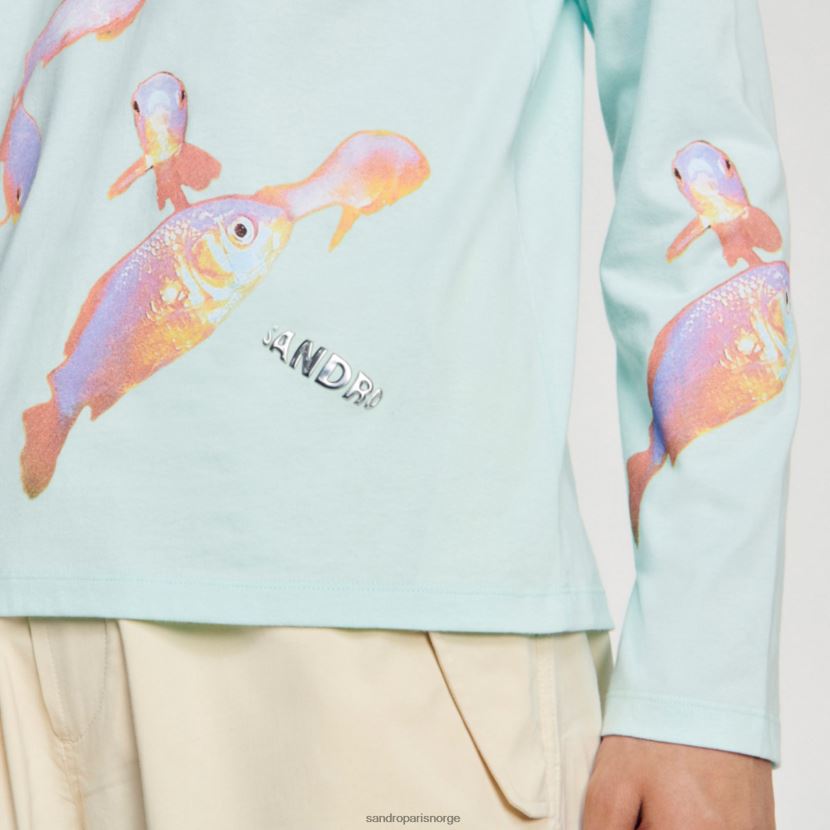 menn Sandro Paris mynteblå fiske t-skjorte klær 6FN4LH663