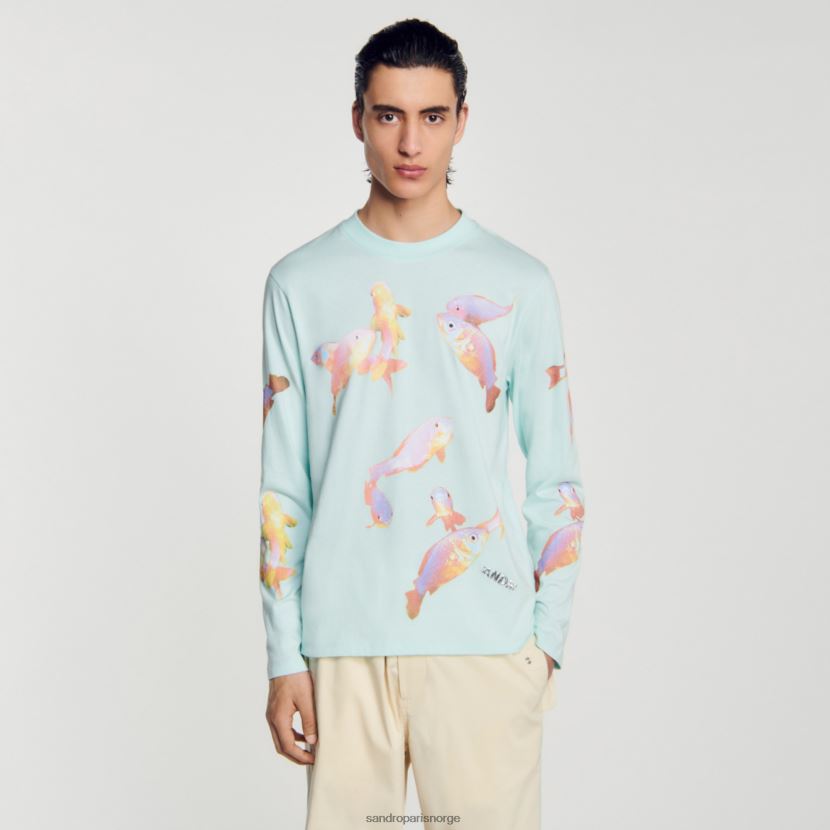 menn Sandro Paris mynteblå fiske t-skjorte klær 6FN4LH663