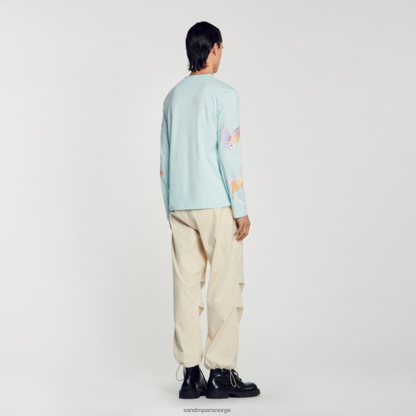 menn Sandro Paris mynteblå fiske t-skjorte klær 6FN4LH663