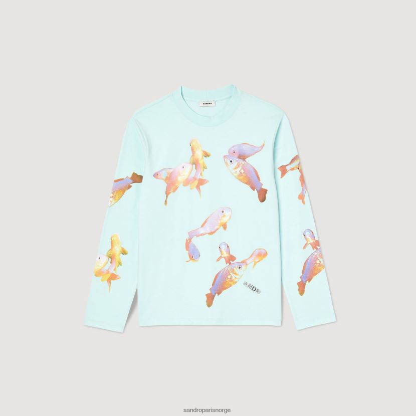 menn Sandro Paris mynteblå fiske t-skjorte klær 6FN4LH663