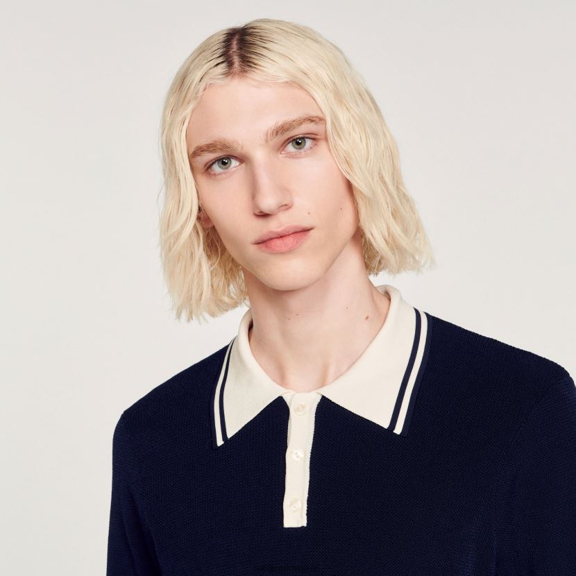 menn Sandro Paris én farge poloskjorte med kontrastkrage klær 6FN4LH707