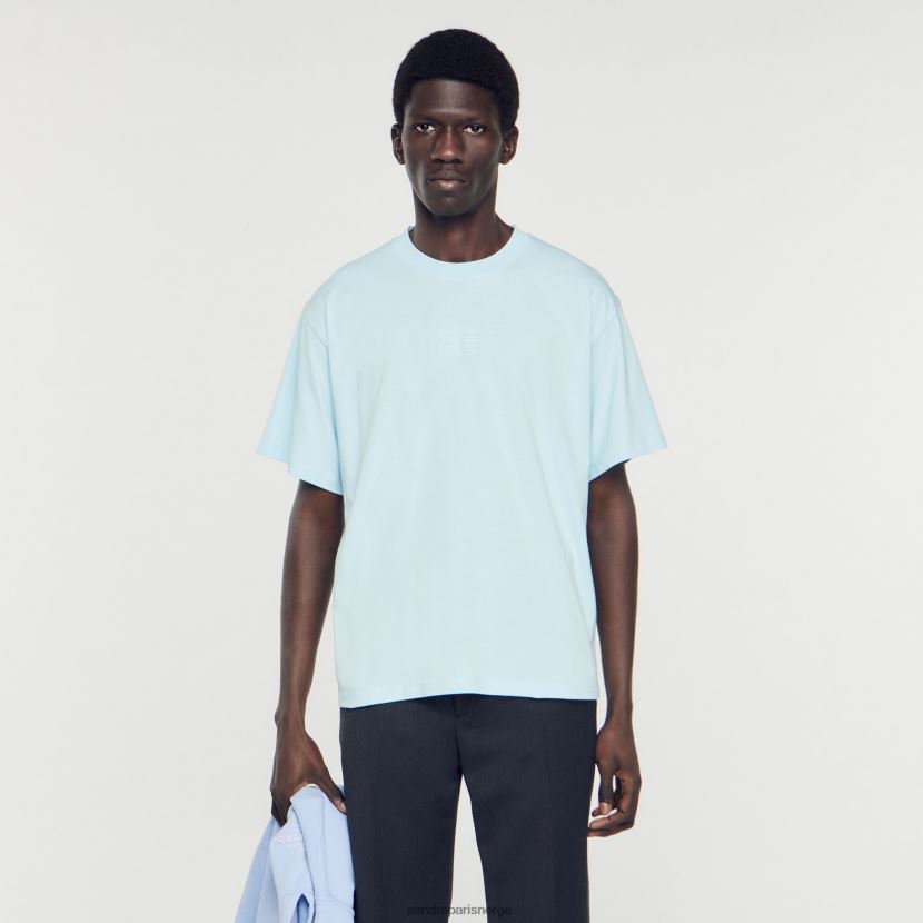 menn Sandro Paris én farge t-skjorte med gummilogo klær 6FN4LH804