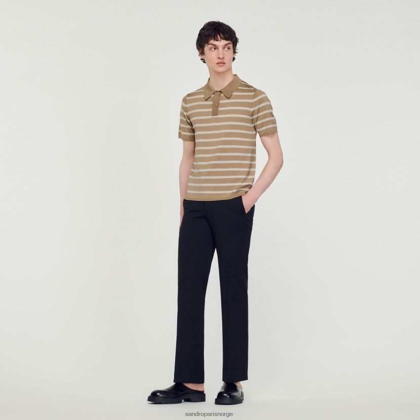 menn Sandro Paris slipt kamel/striper beige stripete poloskjorte klær 6FN4LH754