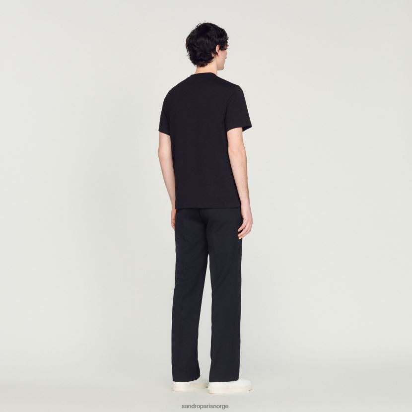 menn Sandro Paris svart brodert t-skjorte klær 6FN4LH711