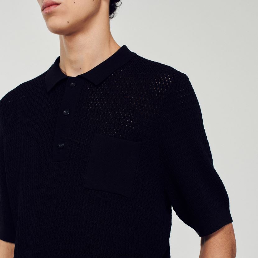 menn Sandro Paris svart kortermet pologenser klær 6FN4LH748