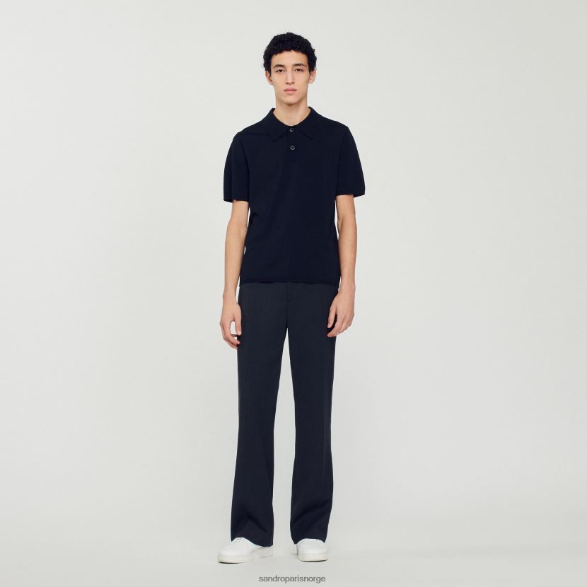 menn Sandro Paris svart kortermet strikket poloskjorte klær 6FN4LH700