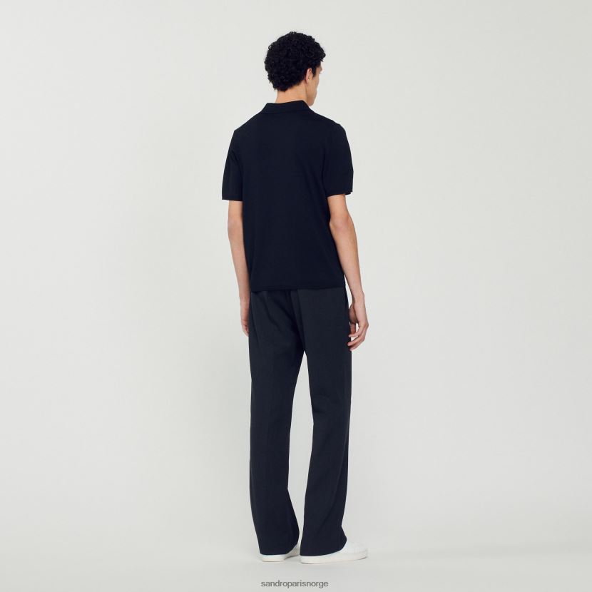menn Sandro Paris svart kortermet strikket poloskjorte klær 6FN4LH700