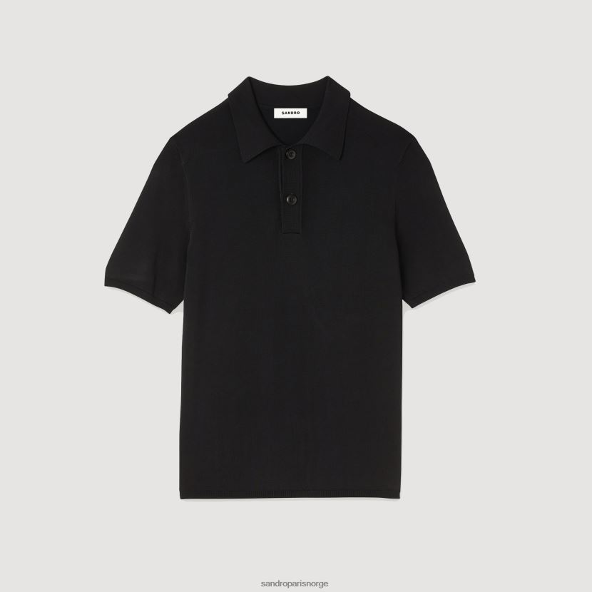 menn Sandro Paris svart kortermet strikket poloskjorte klær 6FN4LH700