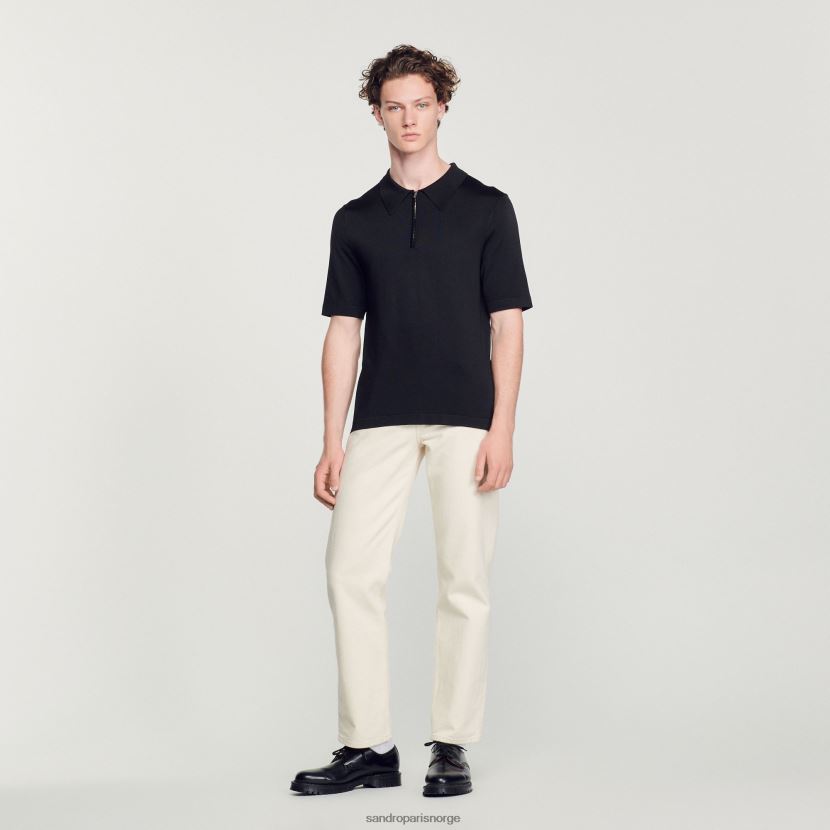 menn Sandro Paris svart strikket poloskjorte med glidelåskrage klær 6FN4LH629