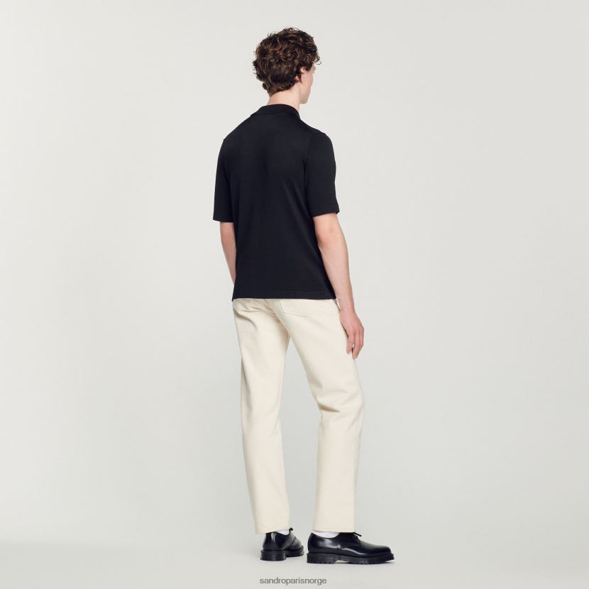 menn Sandro Paris svart strikket poloskjorte med glidelåskrage klær 6FN4LH629