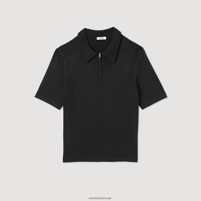 menn Sandro Paris svart strikket poloskjorte med glidelåskrage klær 6FN4LH629