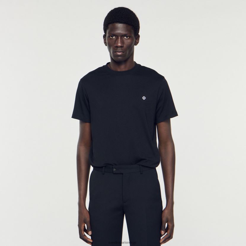 menn Sandro Paris svart t-skjorte med firkantet korslapp klær 6FN4LH645