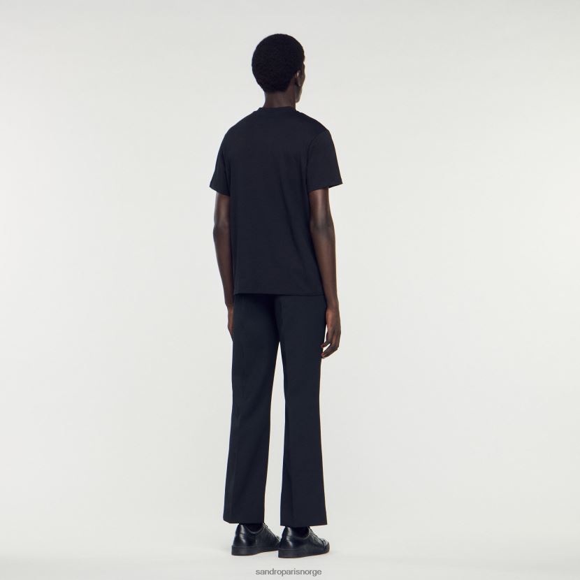 menn Sandro Paris svart t-skjorte med firkantet korslapp klær 6FN4LH645