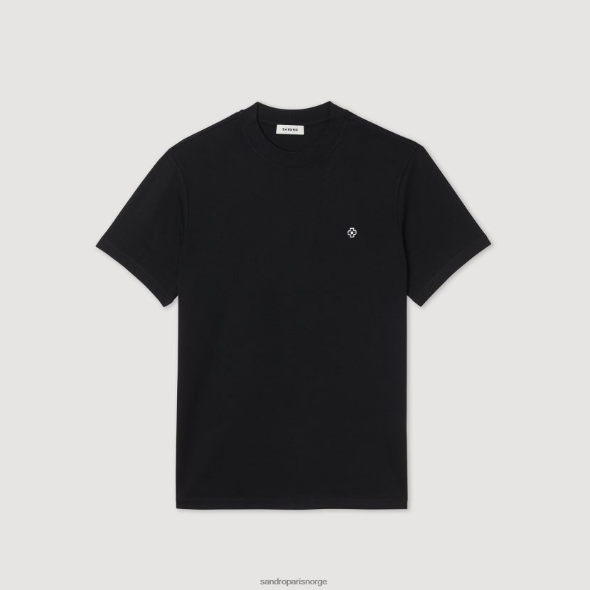 menn Sandro Paris svart t-skjorte med firkantet korslapp klær 6FN4LH645