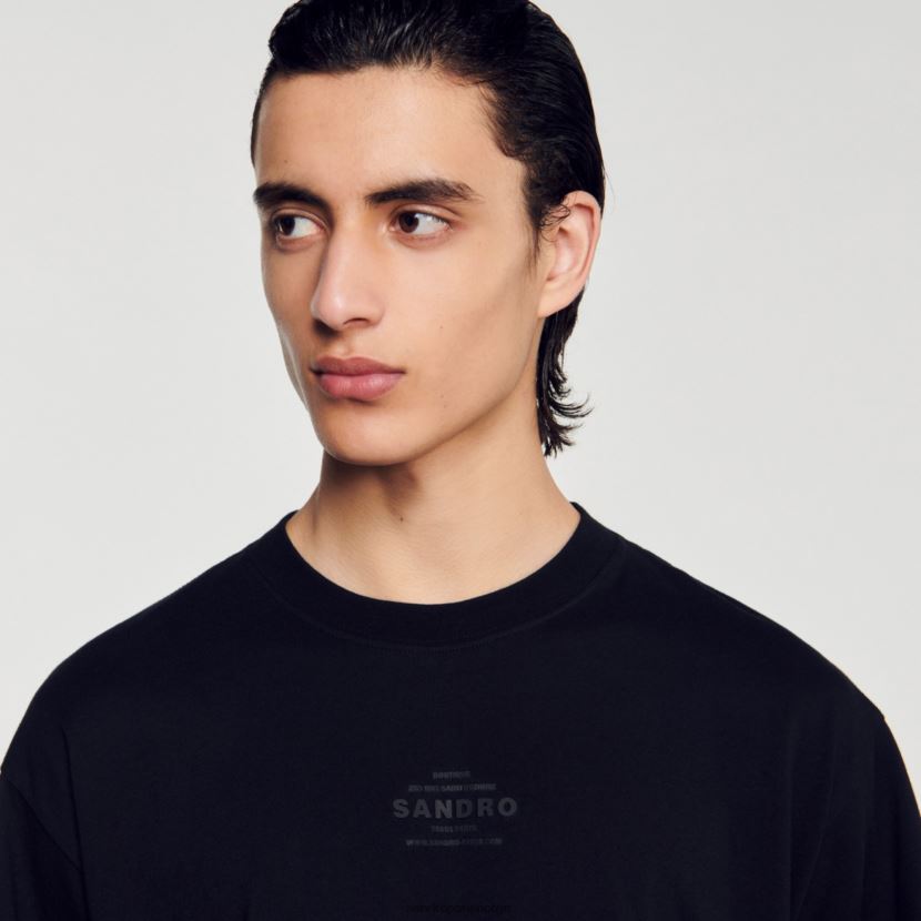 menn Sandro Paris svart t-skjorte med gummilogo klær 6FN4LH770