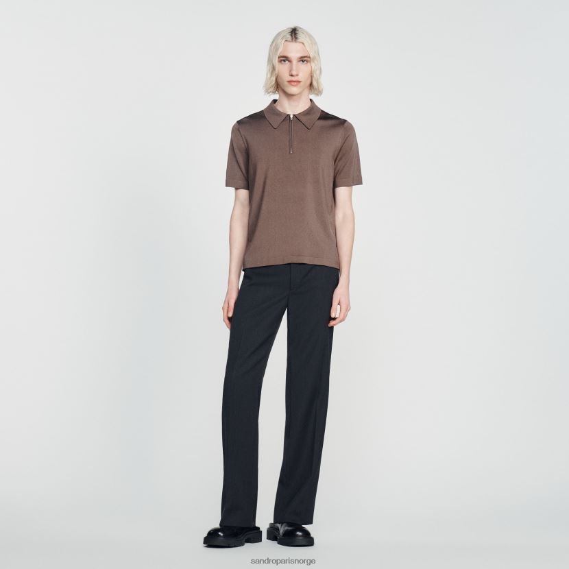 menn Sandro Paris taupe strikket poloskjorte med glidelåskrage klær 6FN4LH631