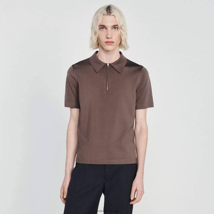 menn Sandro Paris taupe strikket poloskjorte med glidelåskrage klær 6FN4LH631