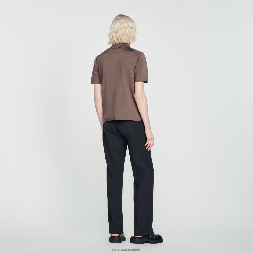 menn Sandro Paris taupe strikket poloskjorte med glidelåskrage klær 6FN4LH631