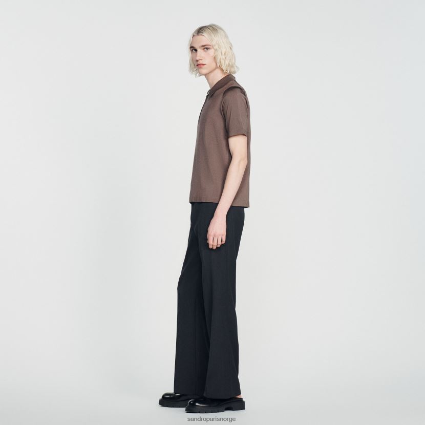 menn Sandro Paris taupe strikket poloskjorte med glidelåskrage klær 6FN4LH631