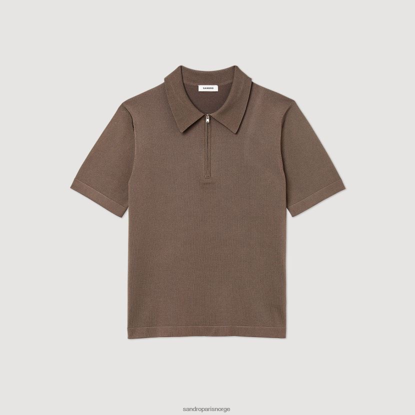 menn Sandro Paris taupe strikket poloskjorte med glidelåskrage klær 6FN4LH631