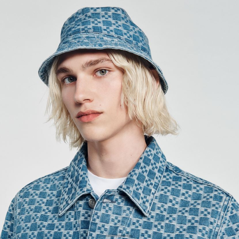 menn Sandro Paris vintage blå firkantet kors denimhatt tilbehør 6FN4LH846