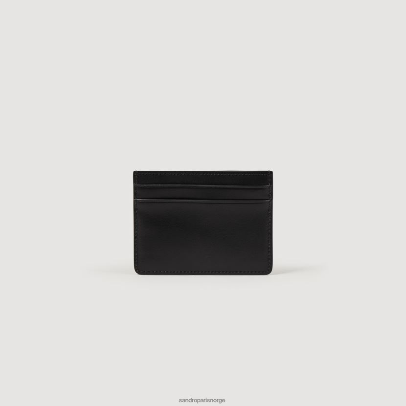 menn Sandro Paris svart kortholder i skinn med kanintrykk tilbehør 6FN4LH849